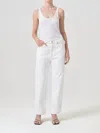 Agolde Fran High Rise Wide Leg Low Slung Cuffed Jeans In Milkshake In White