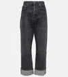 Agolde Fran High Rise Wide Leg Low Slung Cuffed Jeans In Ditch In Black
