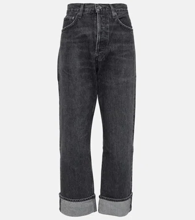 Agolde Fran Mid-rise Straight Jeans In Black