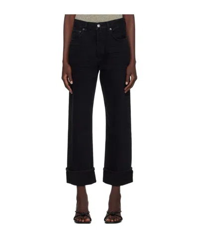 Agolde Fran Straight-leg Turn-up Jeans In Black