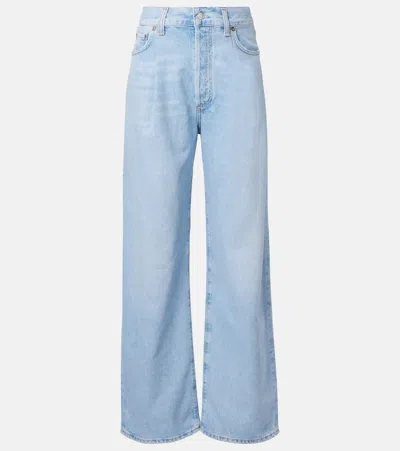 Agolde Franka Pleated Mid-rise Wide-leg Jeans In Blue