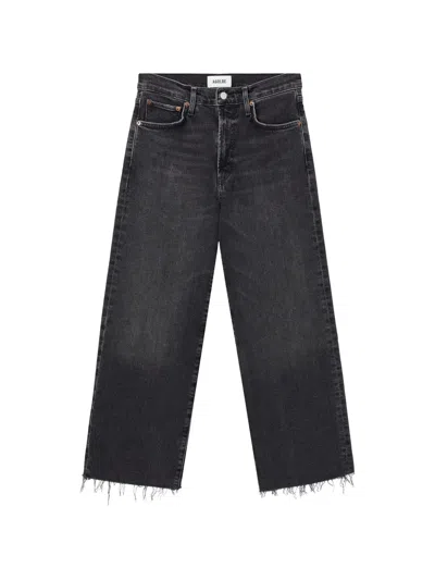 Agolde Faded-effect Wide-leg Jeans In Black
