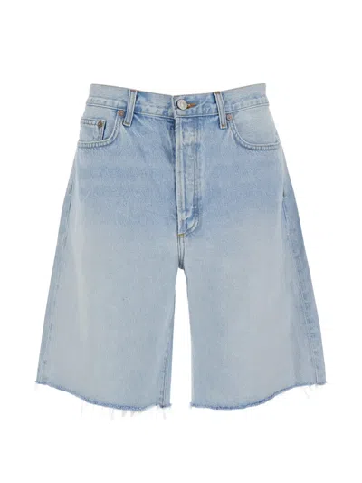Agolde Frayed Denim Shorts In Blue