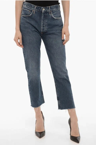 Agolde Frayed Hem High Waist Riley Jeans 19,5cm In Blue