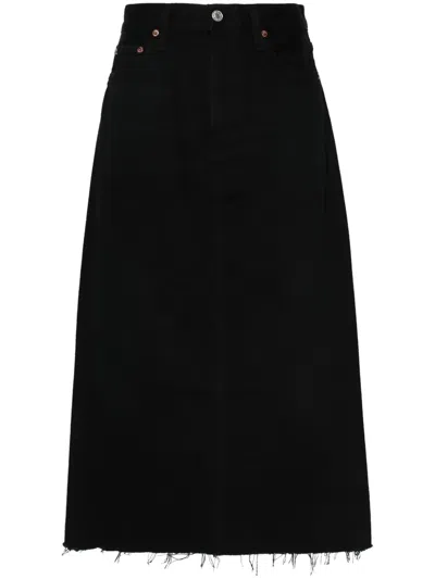Agolde Hilla Cotton Denim Long Skirt In 黑色