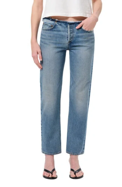 Agolde Frayed Waist Low Rise Ankle Slim Jeans In Blue