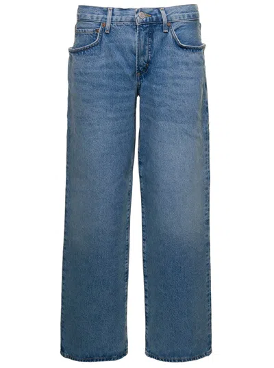 AGOLDE 'FUSION' LIGHT BLUE 5-POCKET STYLE WIDE JEANS IN COTTON DENIM WOMAN