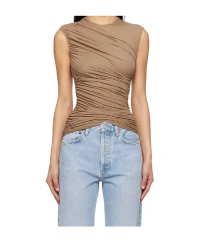 Agolde Gathered Detail Vest In Brown