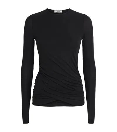 Agolde Gathered-hem Eve T-shirt In Black