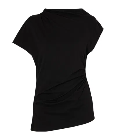 Agolde Beckly Gathered Organic Cotton-jersey T-shirt In Black