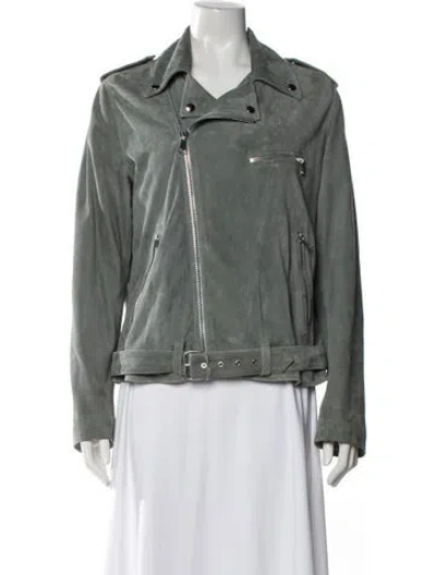 Pre-owned Agolde Goat Leather Biker Jacket In Green