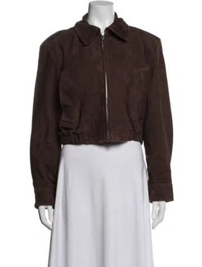 Pre-owned Agolde Goat Leather Denim Jacket In Brown