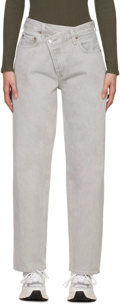 Agolde Gray Criss Cross Jeans In Rain