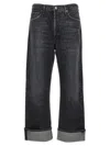 Agolde Fran High Rise Wide Leg Low Slung Cuffed Jeans In Ditch In Grey