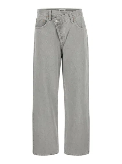 Agolde Grey Jeans With Criss Cros Detail In Denim Woman