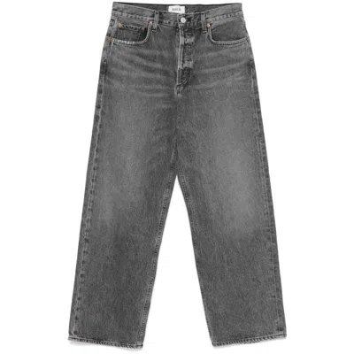 Agolde Grey Jeans With Low Waist And Wide Leg In Denim Woman
