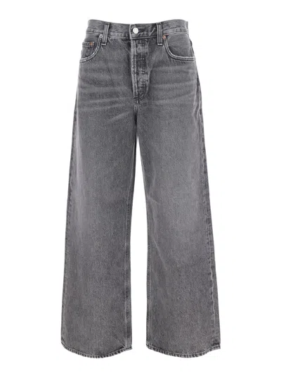 AGOLDE GREY JEANS WITH LOW WAIST AND WIDE LEG IN DENIM WOMAN