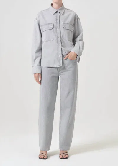 Agolde Gwen Slice Shirt Top In Rain In Gray