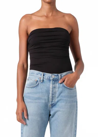 Agolde Gwyneth Strapless Ruched Stretch-jersey Bodysuit In Black