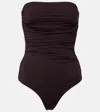 Agolde Gwyneth Ruched Bodysuit In Brown