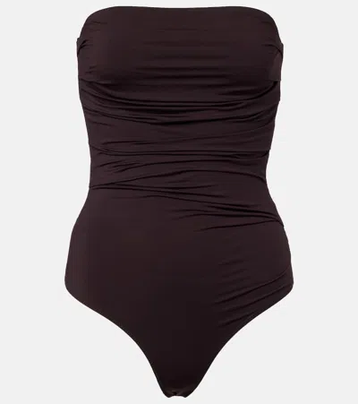 Agolde Gwyneth Ruched Bodysuit In Brown