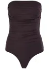 Agolde Gwyneth Ruched Stretch-jersey Bodysuit In Brown