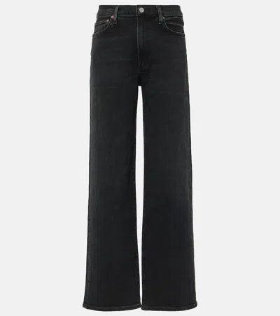 Agolde Lana Faded Straight-leg Mid-rise Organic Denim Jeans In Black