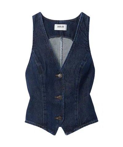 Agolde Heller Recycled Denim Vest In Blue