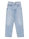 Agolde High Waist Frayed Hem Jeans In 蓝色
