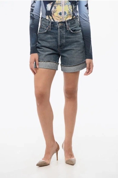 Agolde High Rise Baggy Fit Dame Shorts In Blue