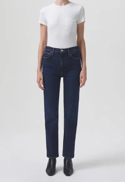 Agolde Riley Long High Rise Straight Jeans In Pose In Animal Print