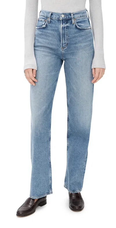 Agolde High Rise Wide Leg Ren Jeans Measure In Blue