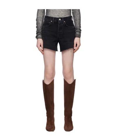 Agolde Black Parker Long Denim Shorts In Fright