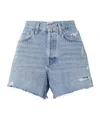 Agolde Parker High Waist Relaxed Long Denim Shorts In Blue