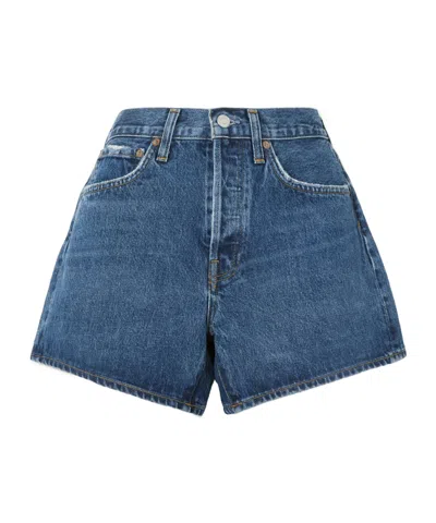 Agolde High Waist Denim Shorts In Blue