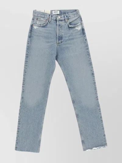 Agolde High Waist Distressed Denim Trousers In Blue