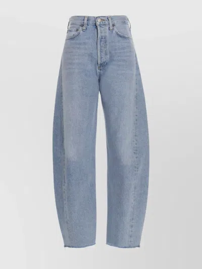 Agolde High Waist Frayed Hem Jeans In Blue