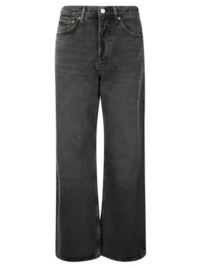AGOLDE AGOLDE HIGH-WAISTED BLACK JEANS WITH HIDDEN BUTTON CLOSURE