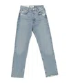Agolde High Waist Distressed Denim Trousers In Gray