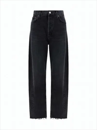 Agolde High-waisted Straight-leg Denim Pants With Raw Hems In Black