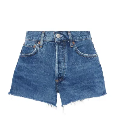 Agolde Dame High Waist Mid Length Relaxed Denim Shorts In Blue