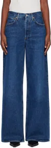 Agolde Indigo Dame High Rise Wide Leg No Cuff Jeans In Enamour (dk Vint Ind
