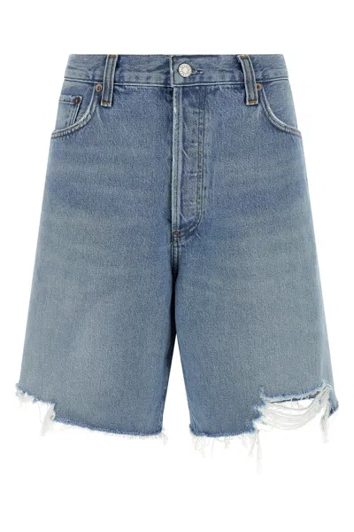 Agolde Indra Denim Bermuda Shorts Belt Loops In Blue