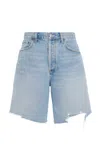 Agolde Indra Denim Knee Shorts In Light Wash