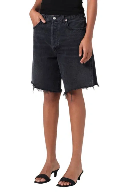 Agolde Indra Distressed Denim Shorts In Black