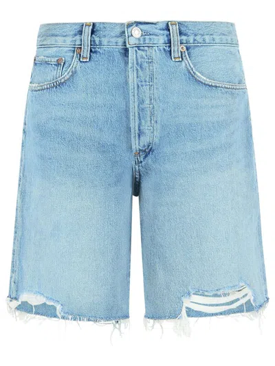 Agolde Indra Denim Bermuda Shorts Belt Loops In Blue