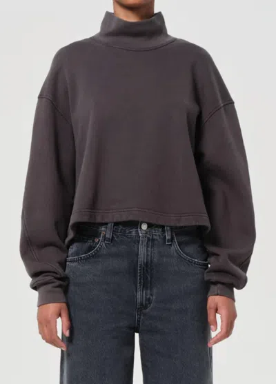 Agolde Isra Cropped Sweatshirt In Pave In Black