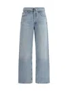 Agolde High Waist Frayed Hem Jeans In Blue