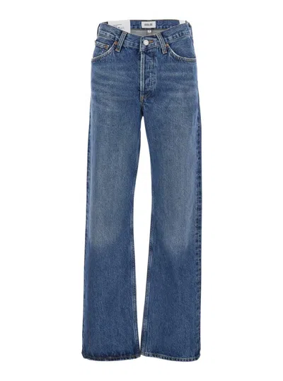AGOLDE BLUE JEANS WITH BELTL LOOPS AND LOGO PATCH ON THE REAR