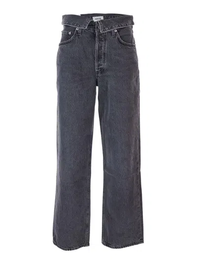 AGOLDE BLUE JEANS WITH FRONT-FOLD DESIGN AND LOGO PATCH ON THE REAR IN DENIM WOMAN